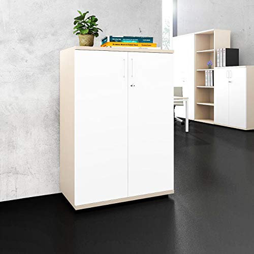 Weber Büro Profi Aktenschrank abschließbar 3OH Weiß-Ahorn Schrank Büroschrank Flügeltürenschrank