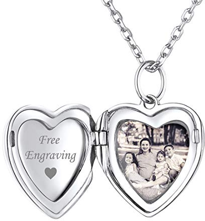 ChicSilver Silber Herz Medaillon Damen Photo Amulett mit Wunschgravur personalisierter Fotoanhänger für Damen und Mädchen
