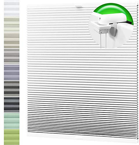 HORIVERT Wabenplissee Weiß 75x210 cm (B x H) mit Klemmträgern, mit Eco Dichtungspads, ohne Bohren, Doppelplissee | Plissee| Faltrollo, Weiße Rückseite, Klemmfix, leichte Montage mit Video