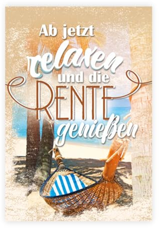 KE - Glückwunsch-Karte zum Ruhestand, mit Umschlag, DIN B6, Karte zur Rente für Männer und Frauen, hochwertige Prägung, Motiv: Relaxen