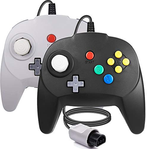miadore 2 Pack N64 Controller Wired Game Pad Joystick Kompatibel mit N64 Console (Schwarz/Grau)