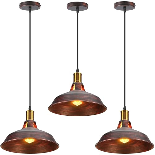 TOKIUS Retro Pendelleuchte, Ø27cm Hängelampe Vintage Industrial Style Metall Deckenleuchte E27 Fassung Hängeleuchte für Esszimmer Küche Restaurant (Rost Kupfer, 3 Stücke)