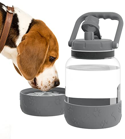 Asobu - The Barkley Dog Bowl – Trinkflasche aus Tritan | Auslaufsicher 1 Liter mit Hundenapf grau | Ideal zum Wandern, Sport, Fitness und Spazierengehen