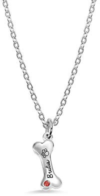 Halskette mit Hundeknochen, personalisierbar, graviert, Name und Geburtsstein für Frauen und Mädchen, Sterlingsilber, Pfotenabdruck, Charm-Halskette, Geschenk für Haustierliebhaber