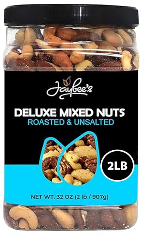Jaybee’s Unsalted Mixed Nuts | 32 oz | Gourmet Roasted Deluxe Nut Mix with Cashews, Almonds, Pecans, Hazelnuts, Brazil Nuts (No Peanuts) | Keto, Vegan Friendly, Kosher, Healthy Snacks