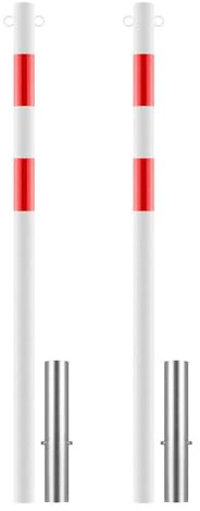 ROBUSTO BIGPACK 2x Kettenpfosten, r/w, zum Herausnehmen, Stahl, Ø 6 cm, 140 cm, Art.-Nr. 609529 | Absperrpfosten | Absperrpoller | Stahlrohrpoller