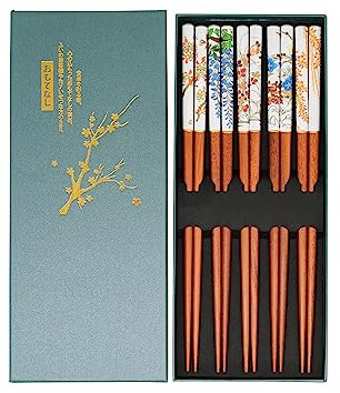 5 Paar Sushi Essstäbchen Stäbchen Set Blume Flower in edler Schatulle Nachhaltig Premium Holz Japanisch Chinesisch Koreanisch Taiwanesisch