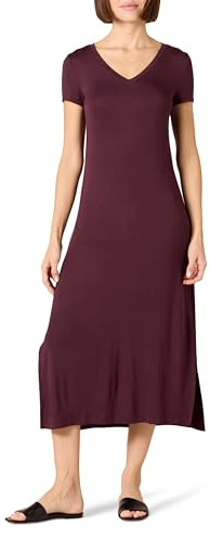 Amazon Essentials Vestido Midi de Punto de Manga Corta con Escote en Pico Mujer, Morado Oscuro, L