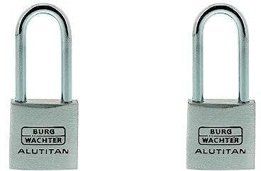 Burg-Wächter Vorhangschloss, Vorhängeschloss mit Schlüssel, Duo Set, 3,7 mm Bügelstärke, massives Aluminiumschloss, Innenwerk rostfrei, Gehärtet, Alutitan Duo 770 HB 20 26 SB (Packung mit 2)
