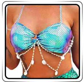 Ushiny Top Bikini Reggiseno Verde Reggiseno Bikini a Conchiglia Reggiseno a Catena Reggiseno a Squame di Pesce Costume da esibizione per Donne e Ragazze