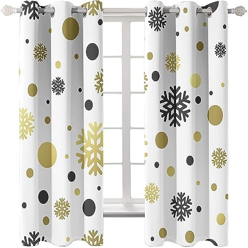 Homxi Vorhang Wärmeisolierend 2er Set,2 x 137W x 183H cm,Vorhänge Blickdicht Khaki Grau Schneeflocken und Kreis Gardinen Ösenringe