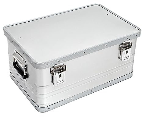 Aluminium Behälter mit Deckel - 58,2 Liter - 57,7 x 37,6 x 27,3 cm - korrosionsbeständig - mit Gummidichtung und 2 Klapphandgriffen - Aluminiumbox, Transportkiste, Werkzeugkiste, Lagerbox