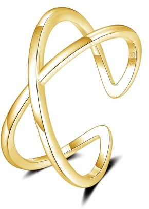 Loutade Silber Damen Ringe, 925 Sterling Silber Offen verstellbar Ringe, Doppelring Offen Silber Ringe, Silberringe Damen 925 in X-Form, Schlicht Fingerringe für Frauen zum Geburtstag Weihnachten