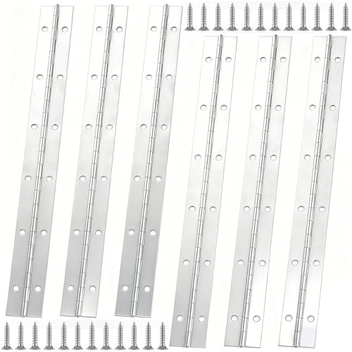 MUXHEL 6PCS Piano Hinge 300mm/12inch Heavy Duty Piano Hinges for Wood Stainless Steel Continuous Hinge with Holes and Screws for Piano Cabinet Door Window