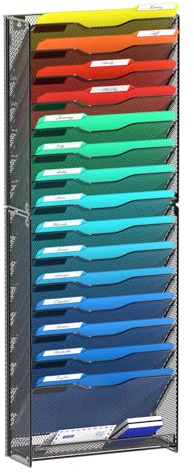 samstar 16 Tier Wall File Organizer Hanging Wall File Holder Wall Mount Paper Folder Organizer, Magazine Rack, Mesh Made,Black