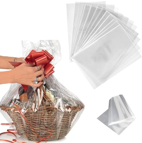 Sicignano | Set 50 Fogli Neutri per Confezioni, 100x130 cm, Cellophane, Trasparenti - Adatto per Ceste Regalo, Natale, Pasqua, Carta per Cesti, Carta Lucida