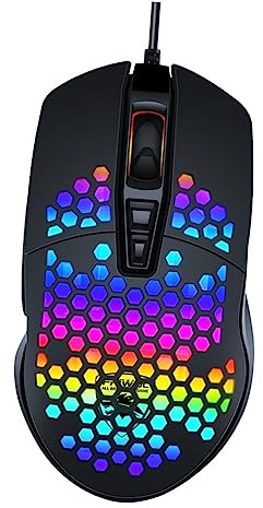 Gatuida Wired Black Gaming Mouse with 6 Keys and Four-level Dpi, Comfortable Plastic Design for Playing Computer Games, Glowing Hollow-out Controller USB Computer Accessory