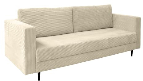 Ares Meble Cord Sofa mit Schlaffunktion 232x98 cm - Wohnzimmer Couch - 2er Sofa Bett - Rückenkissen Sofa mit Bettkasten - Samt Schlafsofa 2 Sitzer - Schlafcouch Ausziehbar - Klappcouch Beige