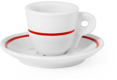 Royal Norfolk Set 6 Tazzine da Caffè in Porcellana Bianca, Decoro Rosso, Con Piattino, cc65