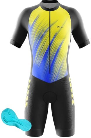Summer Cycling Skinsuit Triatlón for Hombres, Hombre Verano Manga Corta, Culotte Ciclismo con Almohadilla de 3D Gel Padding,Racing Tri Suit de Bicicletas Acolchado de Gel, MTB Mono (4XL,3)