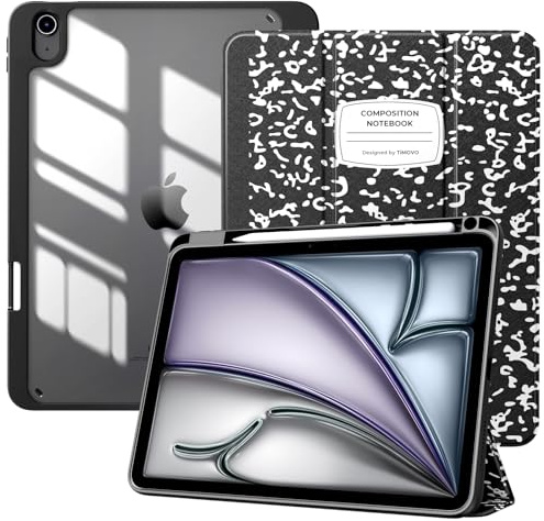 TiMOVO Hülle für iPad Air 11 Zoll (M3/M2-2025/2024), iPad Air 5/4 Hülle (2022/2020) 10,9, Schutzhülle mit Stifthalter, Schlank Ständer Schutzhülle mit Klar Rückseite, Schwarzes Notizbuch