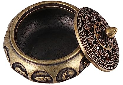 FUNOMOCYA Incensario De Cobre Diseño Doce Signos del Zodíaco Chino, Tallado Artesanal, Latón Duradero, Color Dorado, para Decoración y Adoración El Hogar, Soporte para Incienso Tradicional