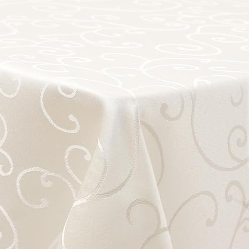 Homaxy Tischdecke Abwaschbar Rechteckig 80x80cm 2pc Polyester Tischtuch Tafeldecke Jacquard Tischwäsche Ornamente Schmutzabweisend Pflegeleicht, Beige
