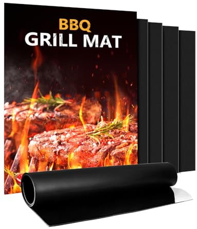 Set di 5 tappetini per barbecue in teflon, antiaderente, 40 x 32 cm, riutilizzabili per barbecue a gas e carbone, carta da forno migliorata PFOA-Fre