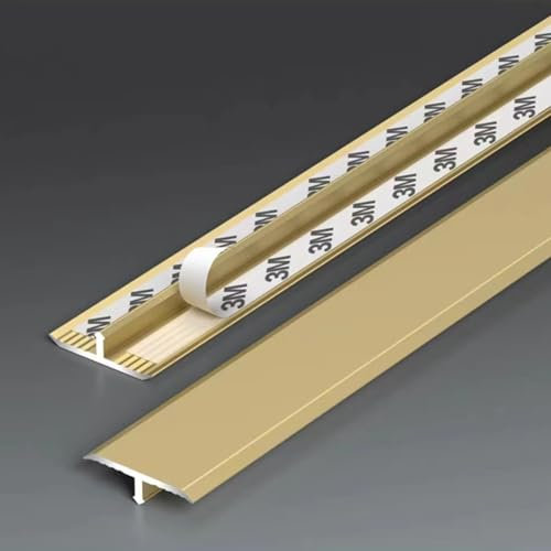 QSPNVFB Aluminium T-Profil Bodenübergangsstreifen Selbstklebend Fußböden Abdeckleisten Übergangsleiste Metall Bodenprofil Zum Verbinden Von Bodenlücken(Gold,L 90 x W 2.5CM (35 x1))