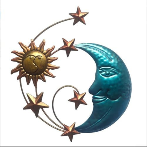 Verführerische Wanddekoration aus Metall, Mond und Sonne mit Sternakzenten, für drinnen und draußen