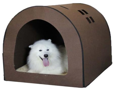 Danchen 2-in-1-Filz-Hundehütte, große Hunde- und Katzenhöhle für drinnen und draußen, gemütliches Hundebett mit orthopädischem Kissen, Anti-Angst-Schlaf, kuscheliges Haustierbett (M: 70 x 60 x 60 cm,