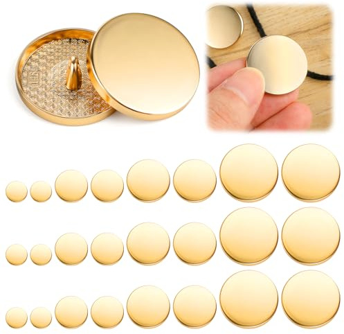 AOZUO 24Pcs Gold Buttons for Blazers, Metal Flat Button, Round Shaped Sewing Buttons Golden Coat Button for Women Men Clothes Suit Coat Shirt Jackets Craft 10mm 15mm 20mm 25mm