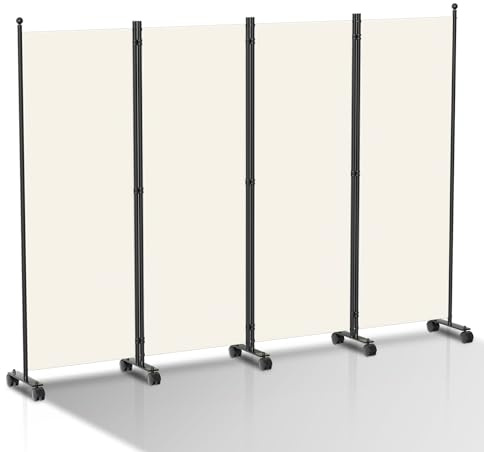 Peviasot Paravent Raumteiler auf Rollen, 4 Teilig 228 x 181 cm Raumteiler Freistehend Trennwand Paravent,blickdichter, Sichtschutz Room Divider Innen für Zuhause Büro Terrasse|Beige
