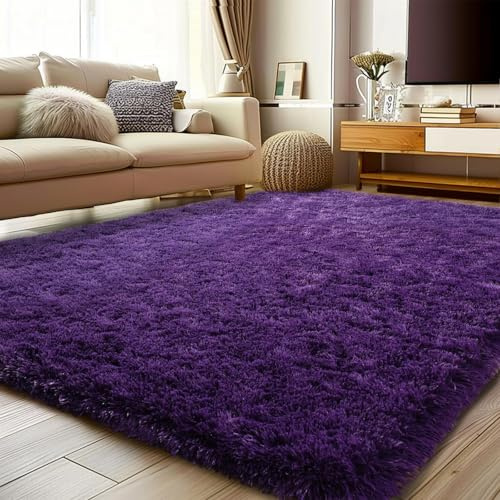 BSGIFT matta med lång lugg, lila 160 x 230, lurvig vardagsrumsmatta fluffig lång lugg, vardagsrumsmatta, hög lugg matta halkfri, modern extra stora mattor för sovrum barnrum