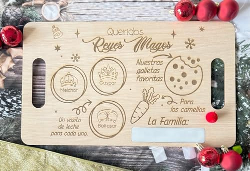 Bandeja Navidad Reversible 2 en 1 Reyes Magos y Papá Noel · Madera 5 mm Grabada + Acrílico para Personalizar en Casa