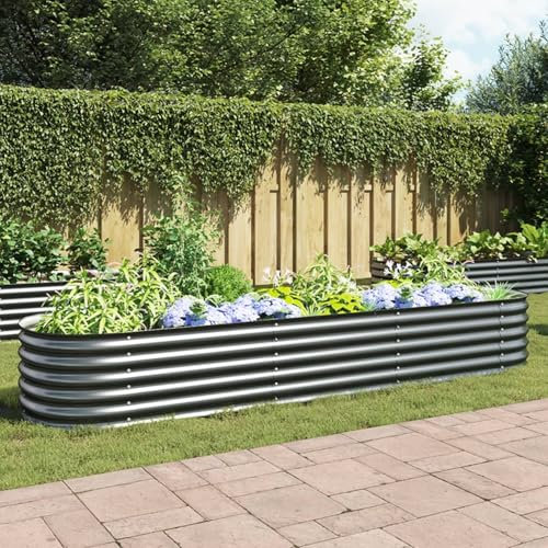 ShGaxin Garten-Hochbeet 320x80x44 cm Verzinkter Stahl Grau, Palettenrahmen, Hochteich, Gemüsebeet, Kräuterregal Balkon, Blumenbeet, Kräuterspirale, Tomatenbeet, Pflanzhochbeet - 45527
