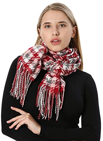 ASerZenith Winterschal für Damen, groß, leicht, weich, kariert, Wollschal, Foulard, große, charakteristische, warme Stola, Pashmina, Kaschmir, elegant(Rd1-One Size)
