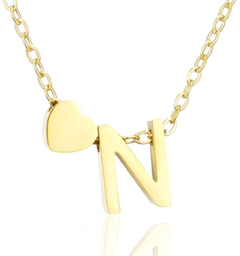AFSTALR Herz Kette mit Buchstaben Anhänger Halskette mit Buchstabe, Damen Initial Alphabet A-Z Edelstahl Gold/Silber Ketten Verstellbar, Personalisierte Schmuck Geschenke für Frauen