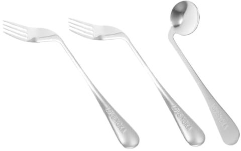 TOVINANNA Ensemble de Coudée en Acier Inoxydable pour Personnes Âgées 3 Pièces Cuillère et Fourchette Ergonomiques pour L'Alimentation Autonome des Patients à