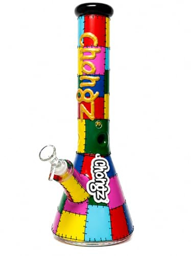 Chongz Patch 36cm Tall | Glass Ice Beaker Bong | Glow in The Dark Chongz Logo | Removable Bowl and Diffsuer Stem | Thick 9mm Glass (GCH521)