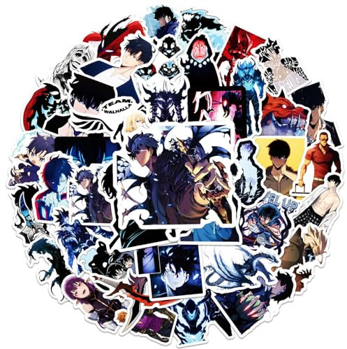 50 Solo Level Anime Stickers, Cute Figures Waterproof Sticker, Manga Solo Levels Vinyl for Mug, Skateboard, Book