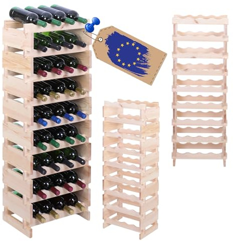 MODO24 Weinregal, Holzregal, Modulares Weinständer, Weinhalter, Flaschenständer, Flaschenregal, Modernes Getränkeregal, Weinschrank, Weinregal für 36 Flaschen, Abmessungen 121x45,6x28 cm, Farbe: Natur