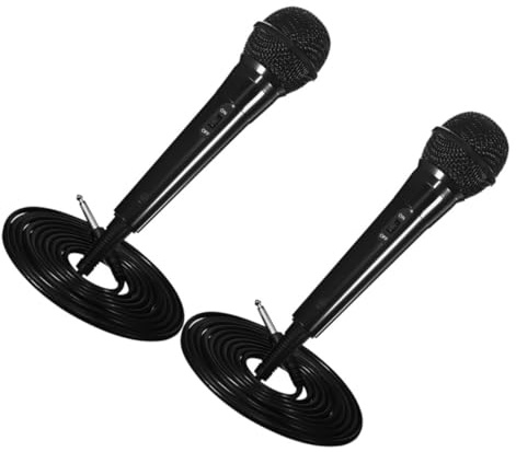 POPETPOP Kabelgebundenes Dynamisches Gesangsmikrofon, 2 Stück | Schwarz, Kunststoff und Metall, 6, 5mm Trs Kabel Enthalten, für Sprachaufnahme und Heimkaraoke