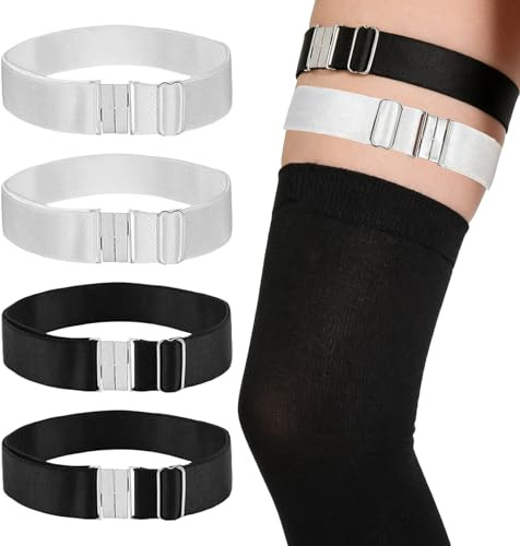 4 Pcs Women's Thigh Garter Belts, Adjustable Sock Garters with Buckle Clips | 4 Pack Elastic Leg Straps for Stockings, Breathable Adjustable Design for Weddings, Fashion, Parties and Daily Wear