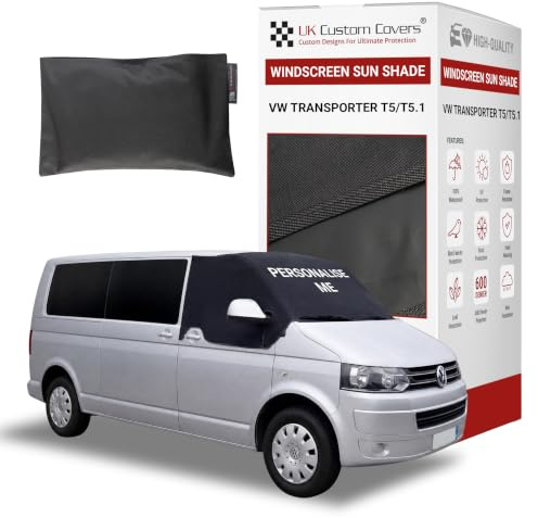 Scheibenabdeckung für VW T5/T5.1 2003-2015 - Sonnenschutz & Frostschutz | Sommer UV-Schutz Verdunkelung Privatsphäre Atmungsaktiv Wasserdicht Stoff Frost Wetterschutz Schwarz