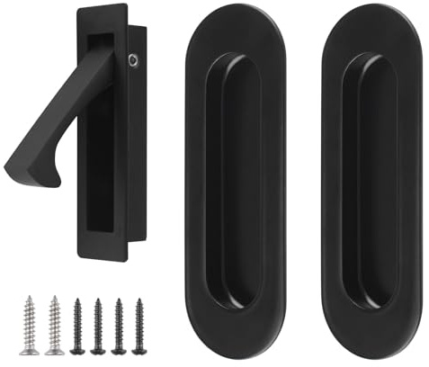 UFURMATE Poignée de porte encastrée et poignée de bord, 1 ensemble de poignées de porte de poche en acier inoxydable pour porte coulissante pour placard (Noir)