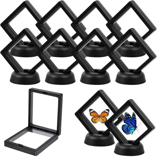 10 Stück Münzhalter Münzständer Set mit Runder Basis, 7x7x2cm Schwarzer Münzrahmen für Münzen und Medaillen, Aufrecht Stehender Displayrahmen für Sammlerstücke