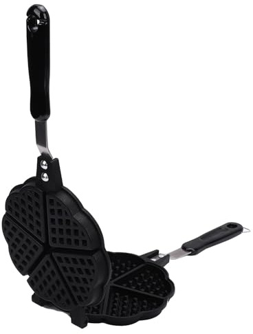 Xiuganpo Waffle Maker Pan, 5 Heart Shaped Small Stovetop Waffles Iron Camping Maker Pan with Long Handle, Multi Functional 6.3x14.2in Aluminum Alloy for Family Breakfast Baking