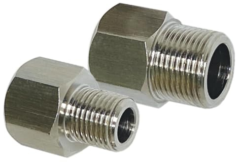 1/4” to 3/8” Male and Female Angle Stop, FULL THREAD Compression Adapters, 304 Stainless Steel, Pipe Fittings, Water Line Adapter for Kitchen Bathroom Faucet, Pipe Connector with Gaskets