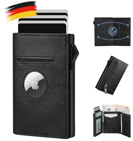 YESIIW Portmonee Herren Airtag Wallet mit Münzfach | Slim Wallet Geldbörse Herren mit RFID Schutz | Kartenetui Heren Kartenhalter Geldbeutel Heren | Schwarz Smart Wallets for Men